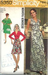 5350  SIMPLICITY 1972 DESIGNER MIDRIFF DRESS SLEEVES OR NOT, SHAWL PATTERN 12 or 14 choice